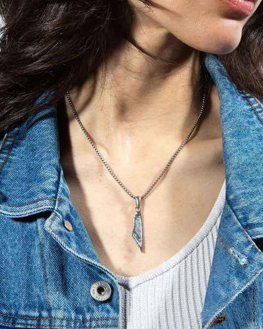 White Agate Stone Map of Palestine Necklace Silver - PaliRoots