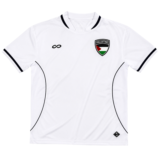 White Jersey and Black Pants Palestine Logo