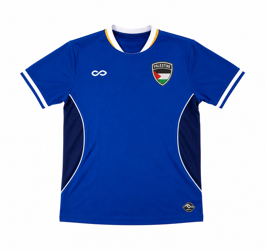 Blue Jersey and White Pants Palestine Logo Outdoor Soccer Outfit for Adults
