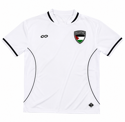 White Jersey and Black Pants Palestine Logo Outdoor Soccer Outfit for Kids
