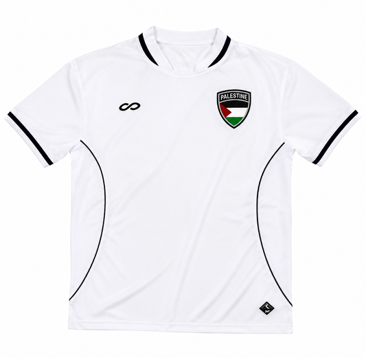 White Jersey and Black Pants Palestine Logo Outdoor Soccer Outfit for Kids
