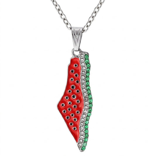 Palestine Map Rhinestone Watermelon Necklace