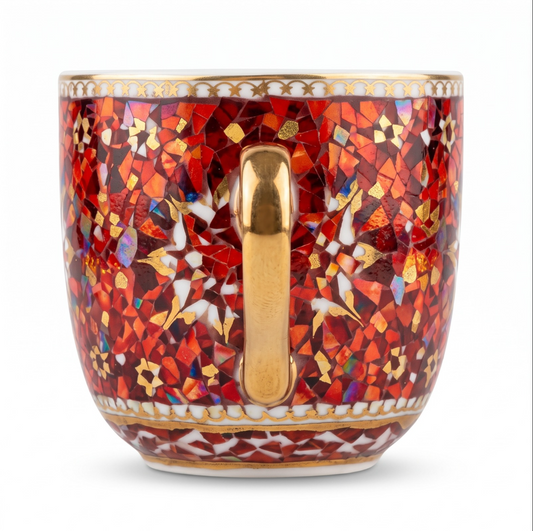 Turkish Mosaic Ceramic Mug – Red & Gold