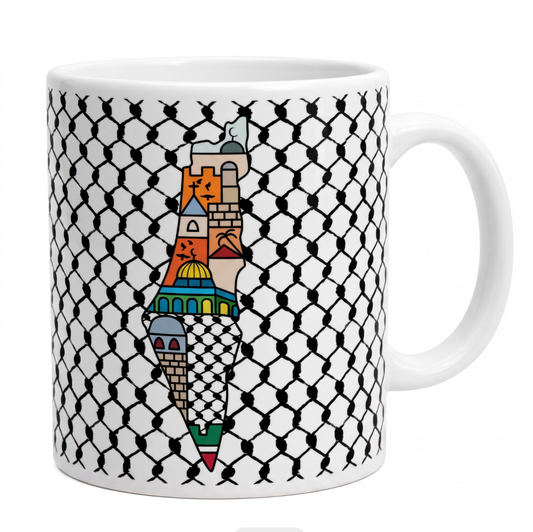 Palestine Landmarks Map Keffiyeh Mug