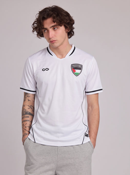 White Jersey and Black Pants Palestine Logo