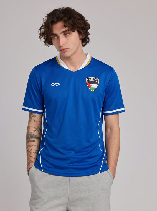 Blue Jersey and White Pants Palestine Logo