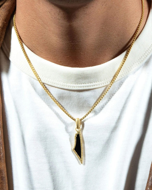 Obsidian Stone Map of Palestine Necklace Gold - PaliRoots