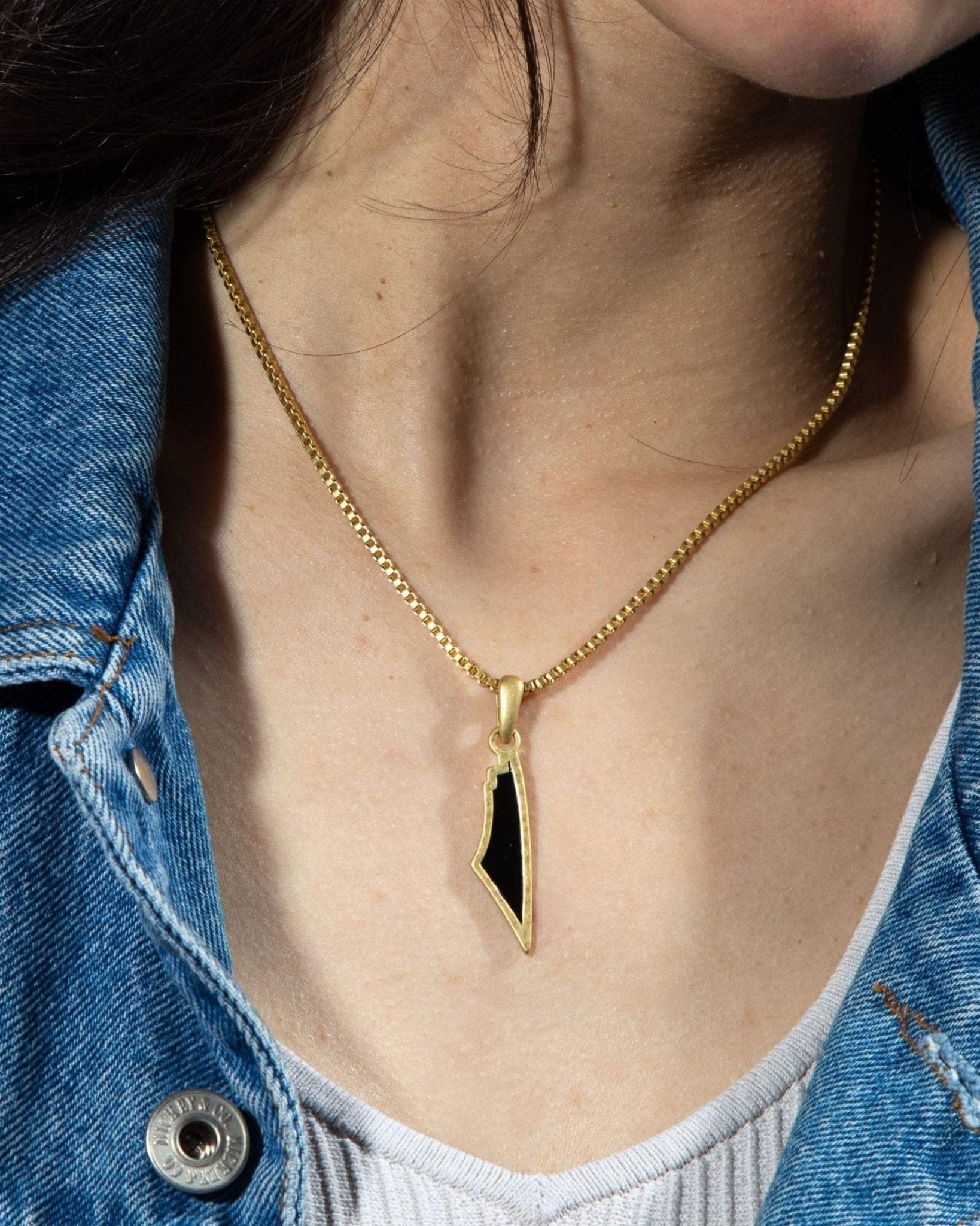 Obsidian Stone Map of Palestine Necklace Gold - PaliRoots