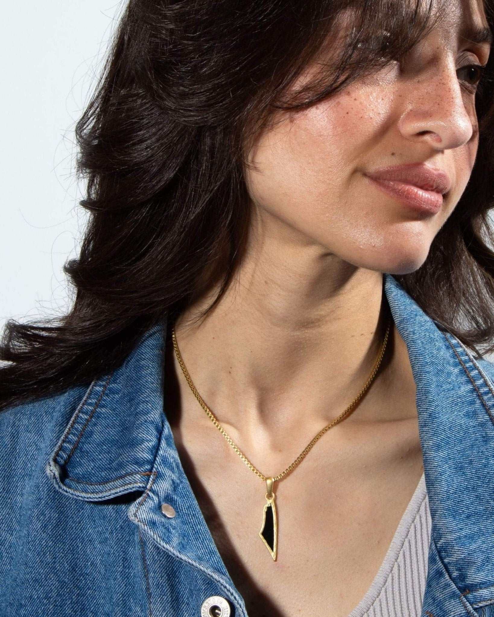 Obsidian Stone Map of Palestine Necklace Gold - PaliRoots