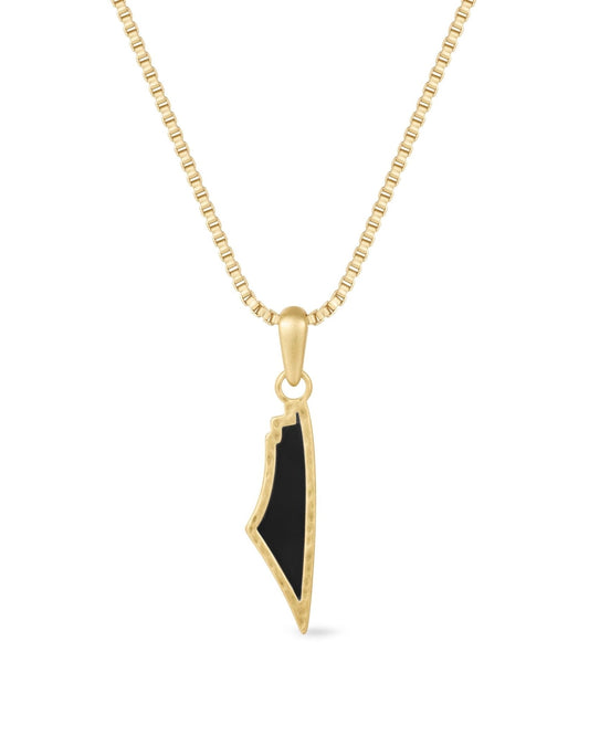 Obsidian Stone Map of Palestine Necklace Gold - PaliRoots