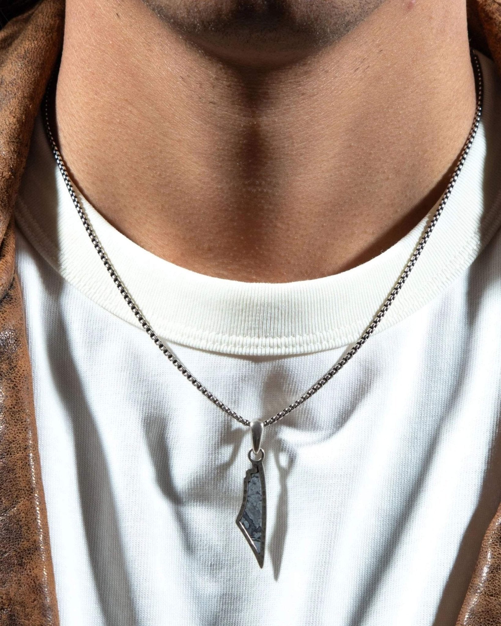 White Agate Stone Map of Palestine Necklace Silver - PaliRoots