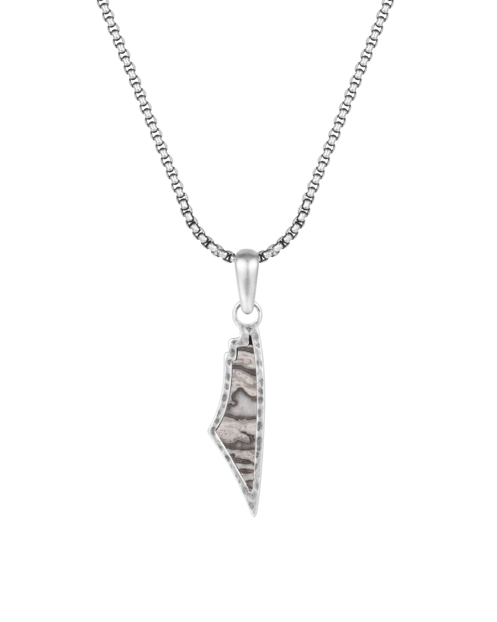 White Agate Stone Map of Palestine Necklace Silver - PaliRoots